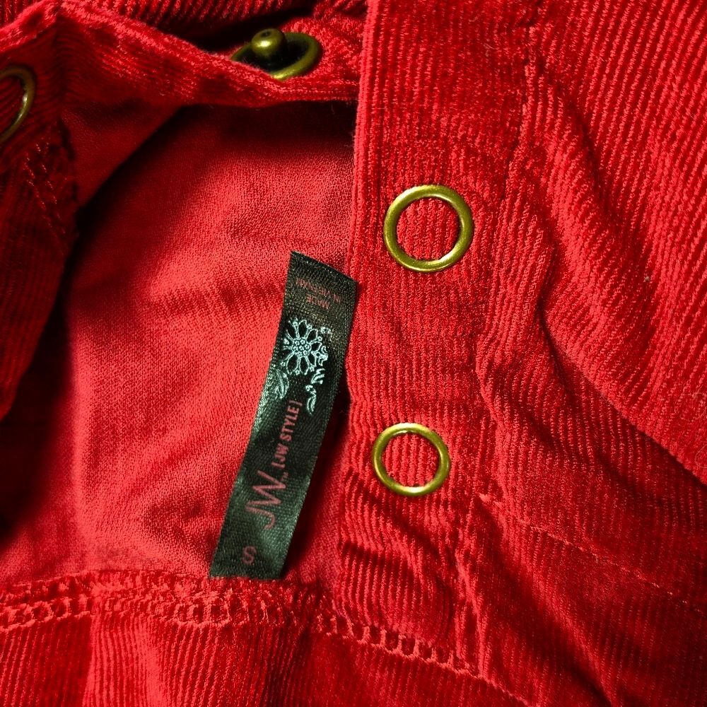 JW Style Vintage Inspired Red Corduroy Peasant Blouse Button Front Womans Small. - Picture 4 of 9